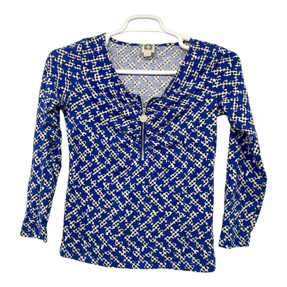 ANN KLEIN Top S‎ Tunic Geometric 3/4 Sleeve Blue Small - Picture 1 of 8